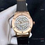 Copy Hublot Classic Fusion Skeleton 43mm Watch Rose Gold Gummy Strap